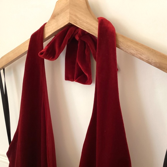 AB Studio Red Velvet Halter Dress Size XL Rushed Party Formal Valentines Day - Picture 6 of 12